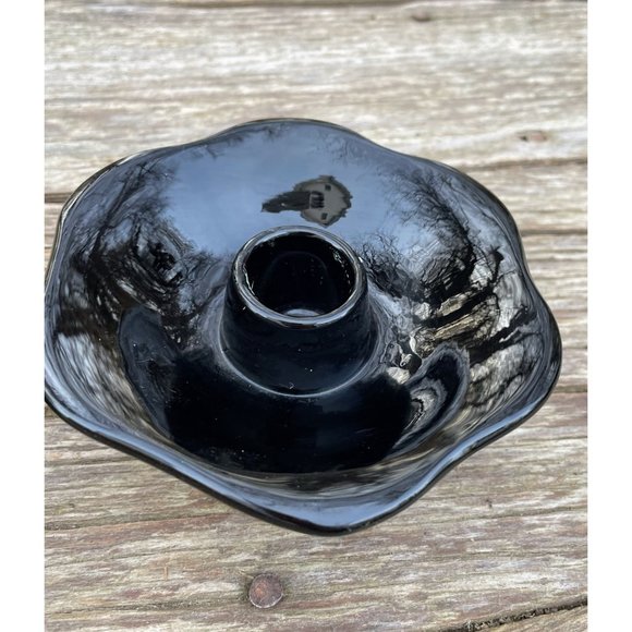 Vintage Pair Black Amethyst Glass 3 Footed Candlestick Holders - Picture 7 of 11